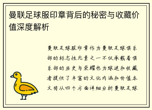 曼联足球服印章背后的秘密与收藏价值深度解析